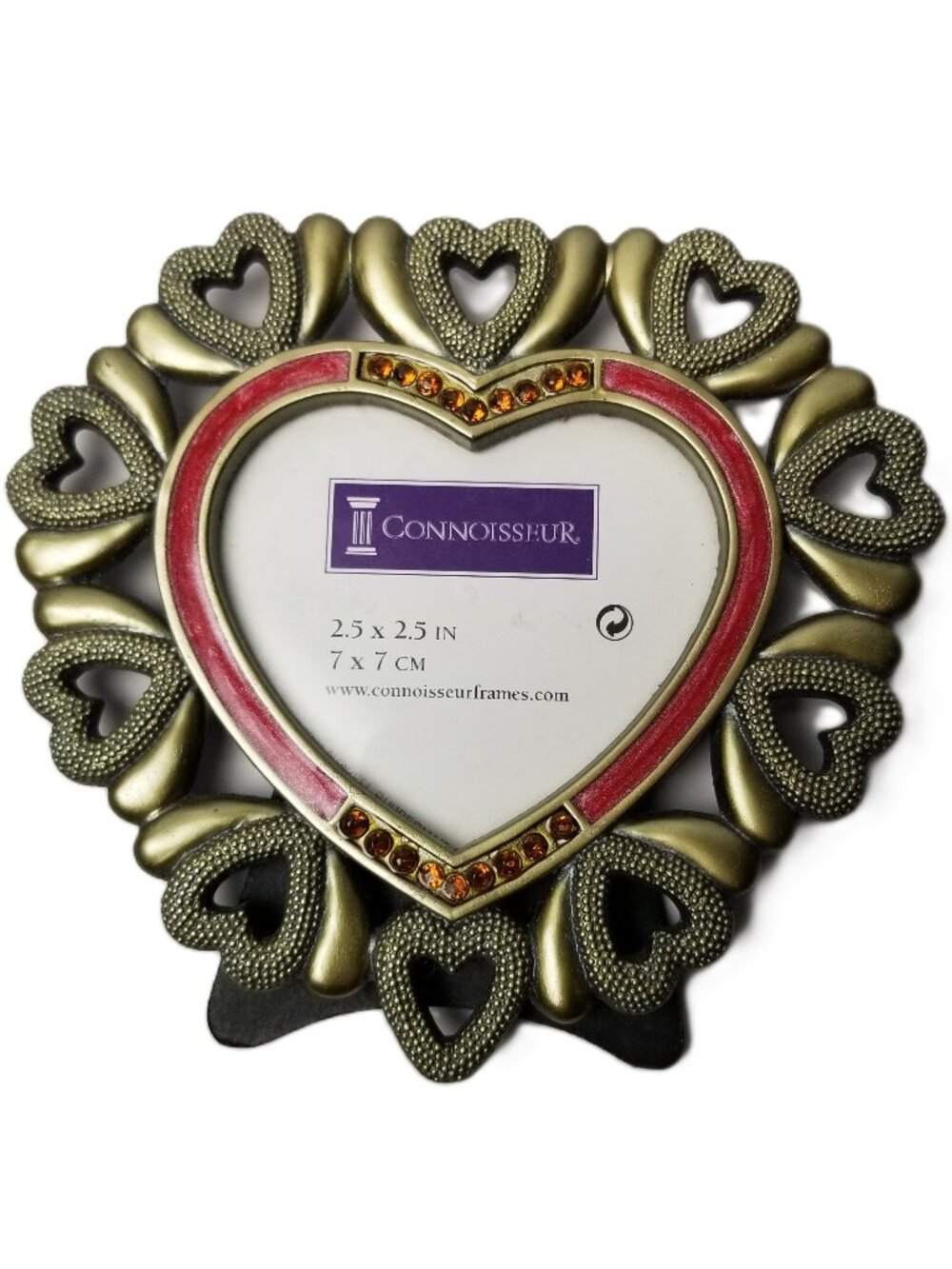 Connoisseur Heart Picture Frame Gold Tone Rhinestone 2.5x2.5 Tabletop Decor